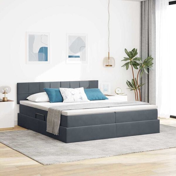 vidaXL Cama com Armazenamento com colch&atilde;o Cinza Escuro 100 x 200 cm