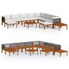 vidaXL Conjunto de lounge de jardim vidaXL com 12 pe&ccedil;as e almofadas em madeira de ac&aacute;cia creme e corda