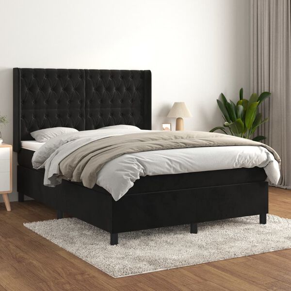 vidaXL Cama com molas/colch&atilde;o 140x190 cm veludo preto