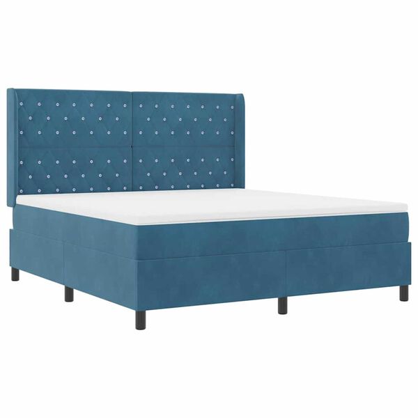 vidaXL Cama Box com almofada com cabeceira Azul 180 x 200 cm Veludo