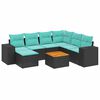 vidaXL Conjunto de sof&aacute; de jardim com 8 pe&ccedil;as e almofadas em rattan sint&eacute;tico preto