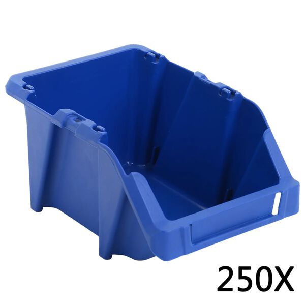 vidaXL Caixas de arruma&ccedil;&atilde;o empilh&aacute;veis 250 pcs 103x165x76 mm azul
