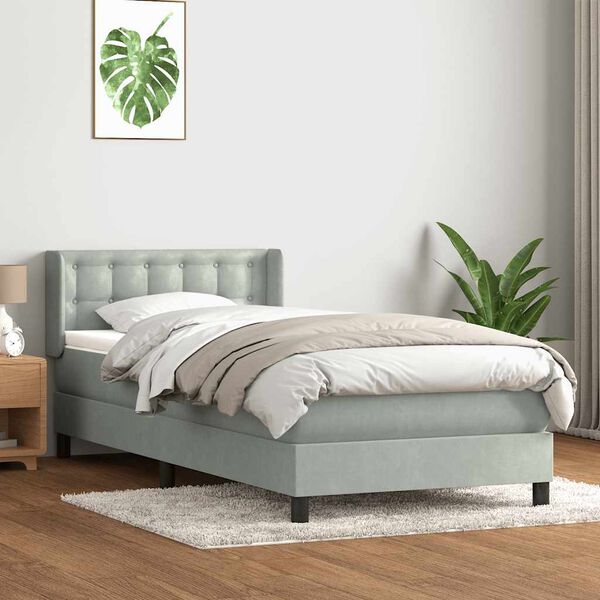 vidaXL Cama com molas/colch&atilde;o cinzento-claro 80x210 cm veludo
