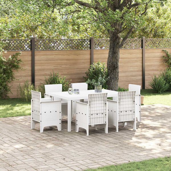 vidaXL Conjunto de Jantar para Jardim 7 pcs Branco Rattan Polt