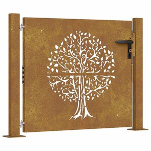 vidaXL Port&atilde;o de jardim 100x75 cm em a&ccedil;o corten com design de &aacute;rvore