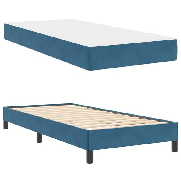 vidaXL Cama Box com colchão Azul Escuro 80 x 220 cm tecido