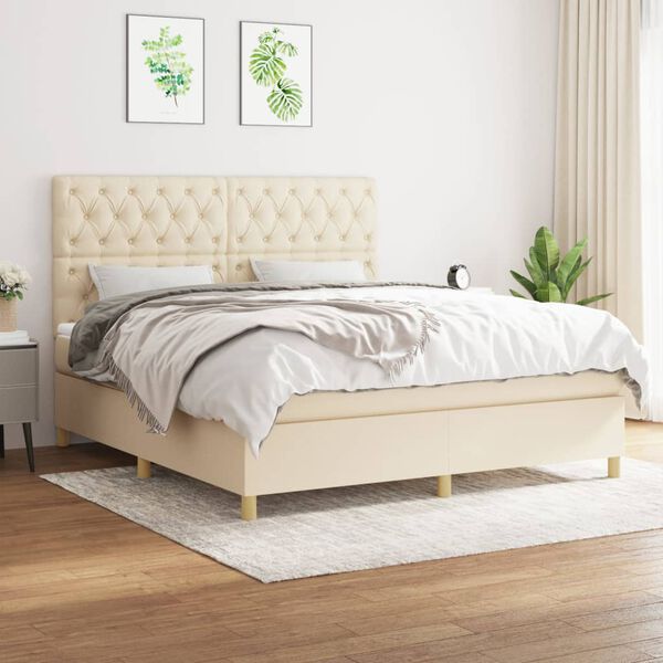 vidaXL Cama com molas/colch&atilde;o 160x200 cm tecido cor creme