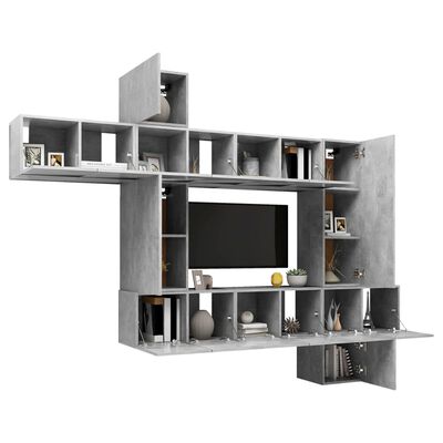 vidaXL 10 pcs conjunto de móveis de TV contraplacado cinzento cimento