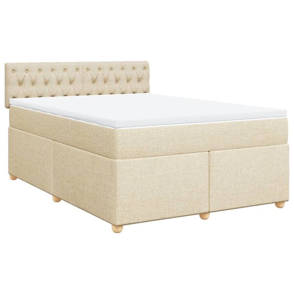 vidaXL Cama com molas/colch&atilde;o 140x200 cm tecido cor creme