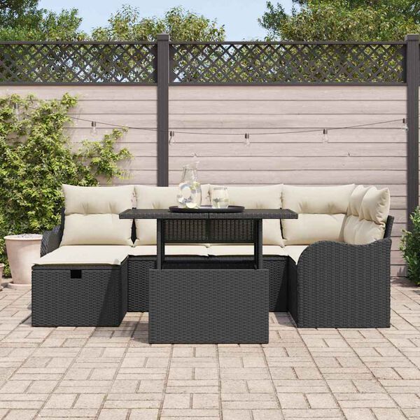 vidaXL Conjunto de Sof&aacute; de Jardim 7 pcs Preto Rattan Sint&eacute;tico