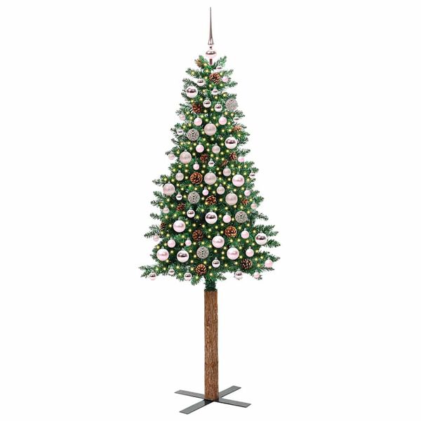 vidaXL Árvore de Natal Slim com 300 LEDs com suporte Verde 180 cm