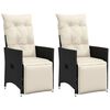 vidaXL Cadeiras de jardim reclin&aacute;veis c/ almofad&otilde;es 2pcs vime PE preto