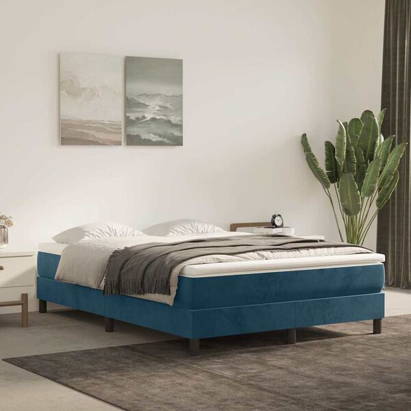 vidaXL Estrutura de cama com molas 140x190 cm veludo azul-escuro