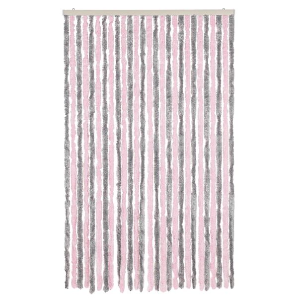 vidaXL Cortina anti-insetos 118x220 cm chenille cinza prateado e rosa