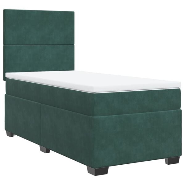 vidaXL Cama com molas/colch&atilde;o 90x190 cm veludo verde-escuro
