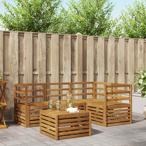 vidaXL Conjuntos de sof&aacute;s 5 pcs Natural Madeira S&oacute;lida de Ac&aacute;cia