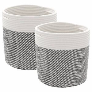 vidaXL Cestos de arruma&ccedil;&atilde;o 2 pcs &Oslash;28x28 cm algod&atilde;o cinzento e branco
