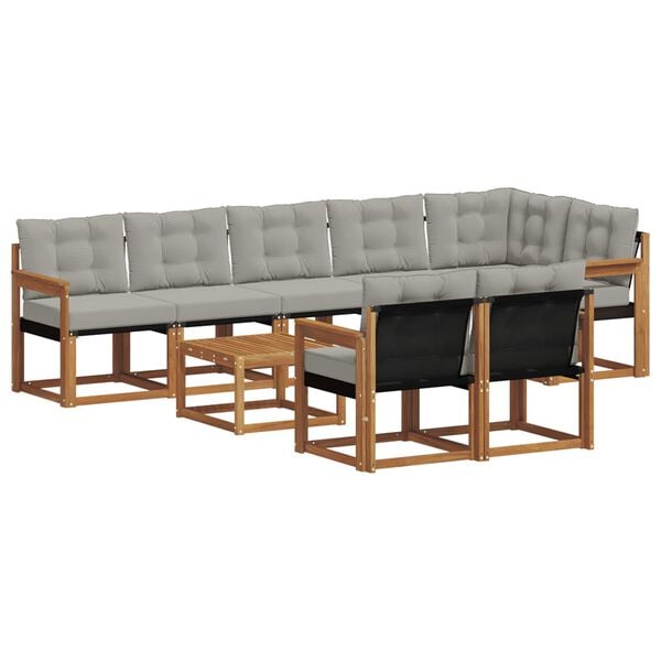 vidaXL Conjunto de Sof&aacute;s para Exterior 9 pcs Cinza Natural e Claro