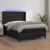 vidaXL Cama box spring c/ colchão/LED 140x200cm couro artificial preto