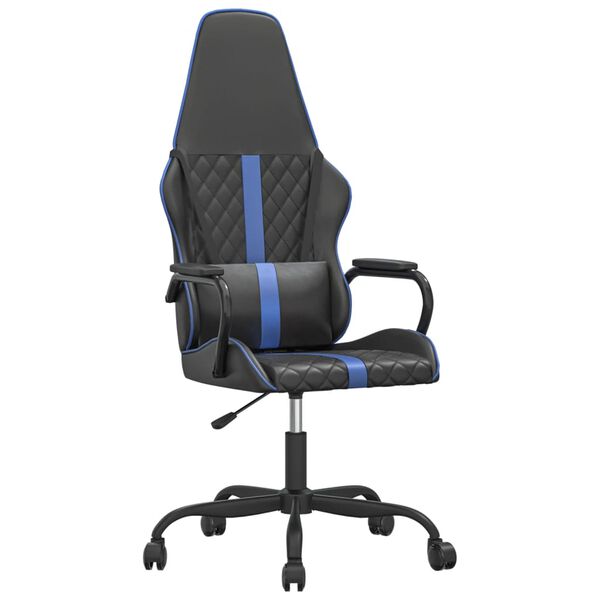 vidaXL Cadeira gaming de massagens couro artificial azul e preto