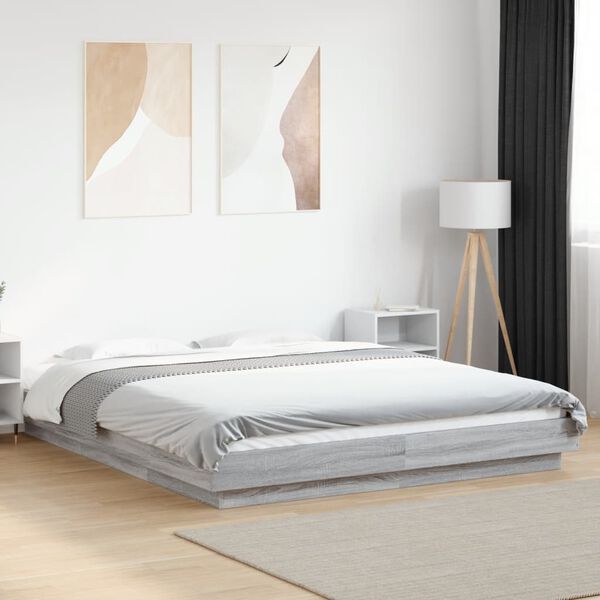 vidaXL Estrutura de cama 150x200 cm derivados de madeira cinza sonoma
