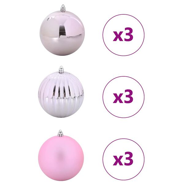 vidaXL Conjunto de Bolas de Natal 9 pcs Rosa Plástico