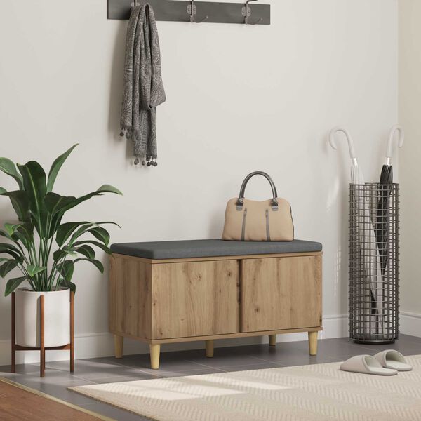 vidaXL Banco de Hall com almofada Carvalho Artesanal 60 x 38 x 46 cm