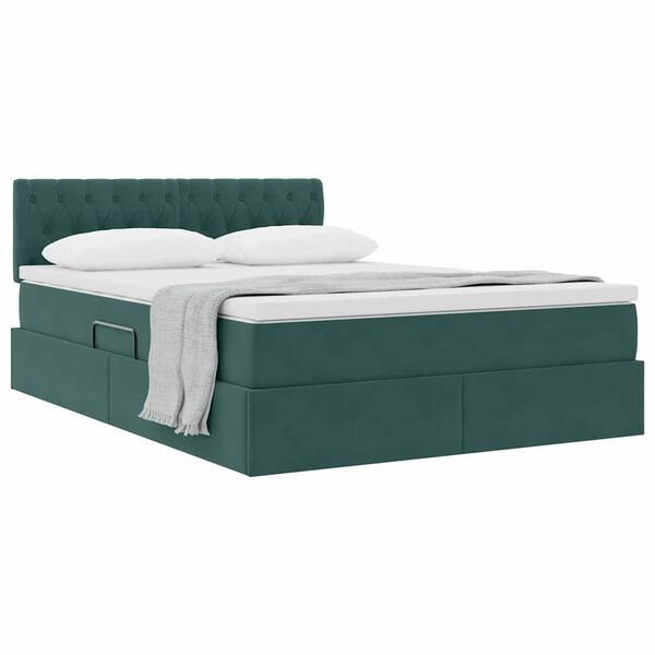 vidaXL Cama com Armazenamento Verde Escuro 140 x 190 cm Veludo