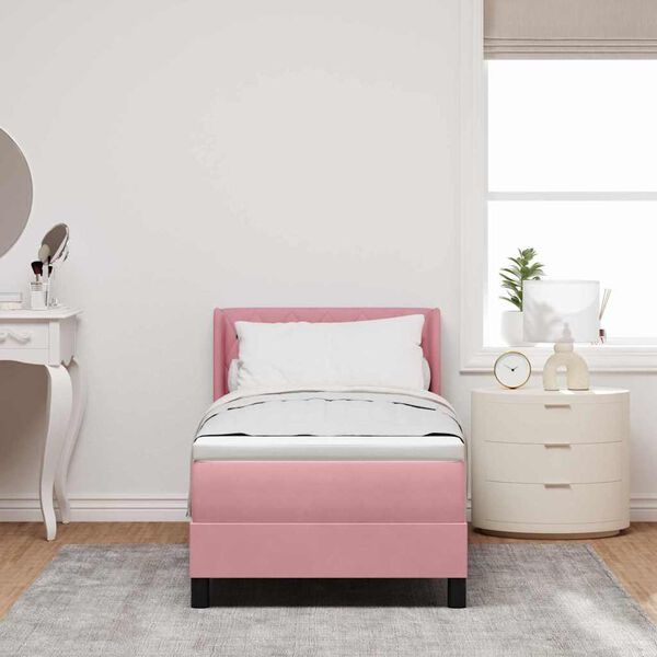 vidaXL Cama Box com colch&atilde;o com cabeceira Rosa 200 x 80 cm Veludo