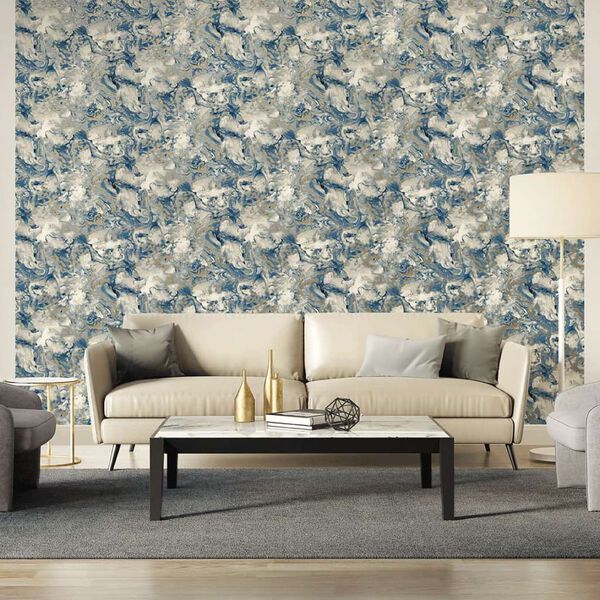 DUTCH WALLCOVERINGS Papel de parede mármore cinzento e azul