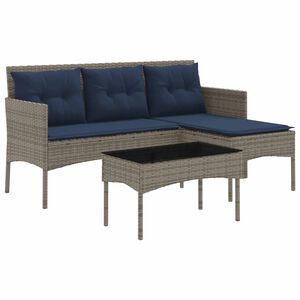 vidaXL Conjunto de Sof&aacute; de Jardim 2 unid. Cinza e Azul Marinho vime PE