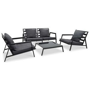 vidaXL 4 pcs conj. lounge jardim + almofad&otilde;es alum&iacute;nio cinzento-escuro