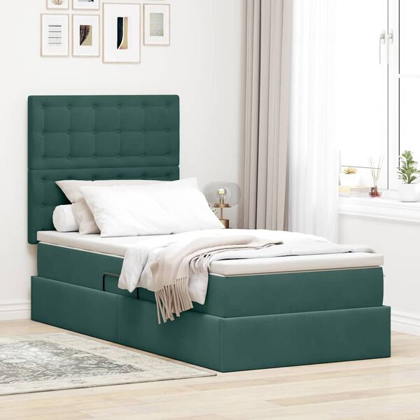 vidaXL Cama com arruma&ccedil;&atilde;o e colch&atilde;o Verde Escuro 100 x 200 cm Veludo