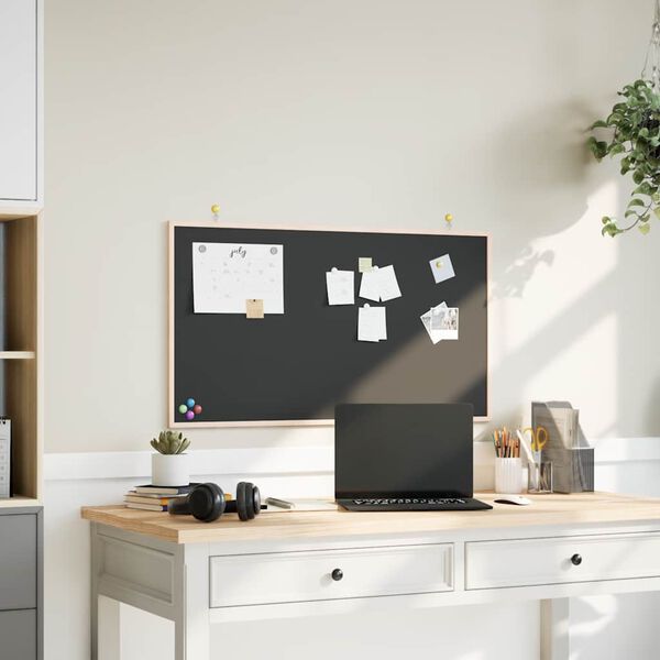 vidaXL Quadro negro com moldura em madeira de pinho maci&ccedil;o preto 100x55 cm