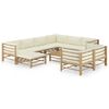 vidaXL 10 pcs conj. lounge jardim em bambu c/ almofad&otilde;es branco nata
