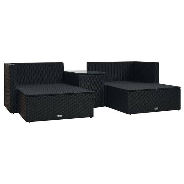 vidaXL 5 pcs conjunto lounge de jardim c/ almofadões vime PE preto