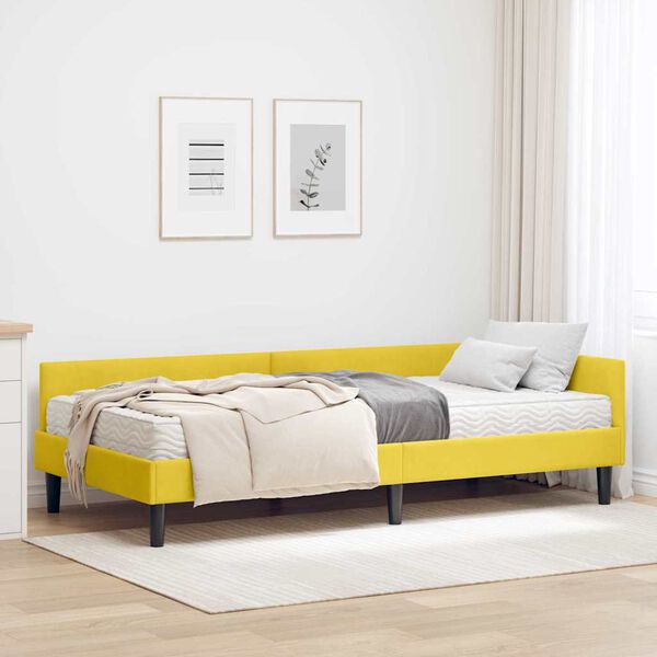 vidaXL Estrutura de Cama de Canto com Colch&atilde;o 2 pcs Amarelo Veludo