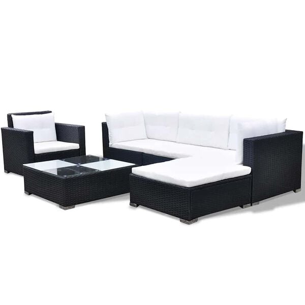 vidaXL 6 pcs conjunto lounge de jardim c/ almofadões vime PE preto