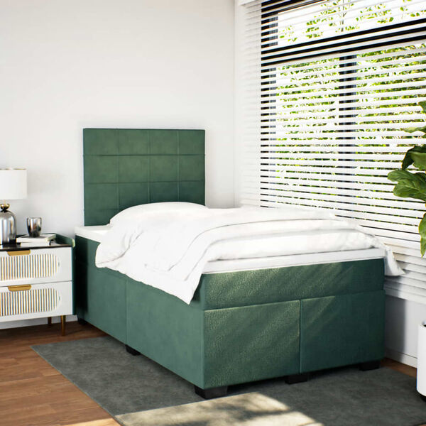 vidaXL Cama boxspring com colch&atilde;o 120x190 cm veludo verde-escuro