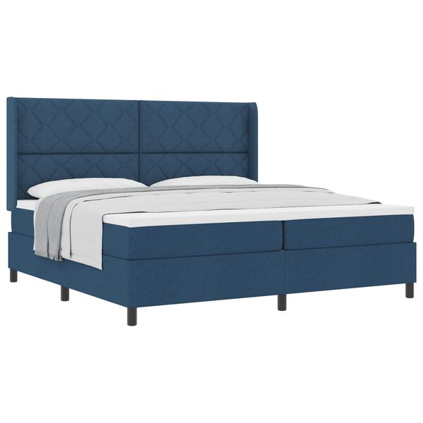 vidaXL Cama Box com colch&atilde;o com cabeceira Azul 200 x 200 cm tecido