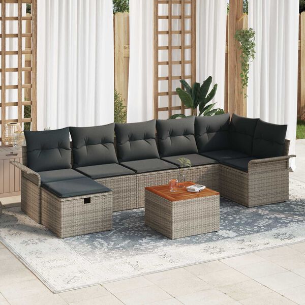 vidaXL Conjunto de Sof&aacute; de Jardim 8 pcs Cinzeto Rattan Sint&eacute;tico