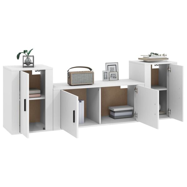 vidaXL Conjunto móveis de TV 3 pcs madeira processada branco