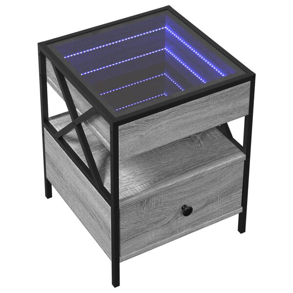 vidaXL Mesa de cabeceira c/ LED Infinity 40x40x51 cm cinzento sonoma