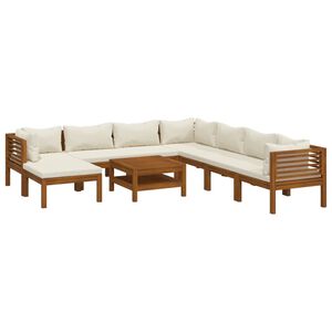 vidaXL 9 pcs conjunto lounge jardim c/ almofad&otilde;es creme ac&aacute;cia maci&ccedil;a