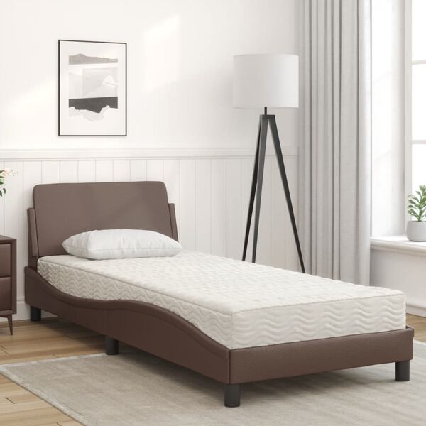 vidaXL Cama com colch&atilde;o Dover 90x190 cm couro artificial castanho