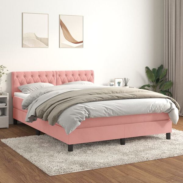 vidaXL Cama com molas/colch&atilde;o 140x190 cm veludo rosa