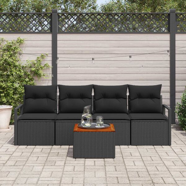 vidaXL Conjunto de Sofá de Jardim 5 pcs Preto vime PE
