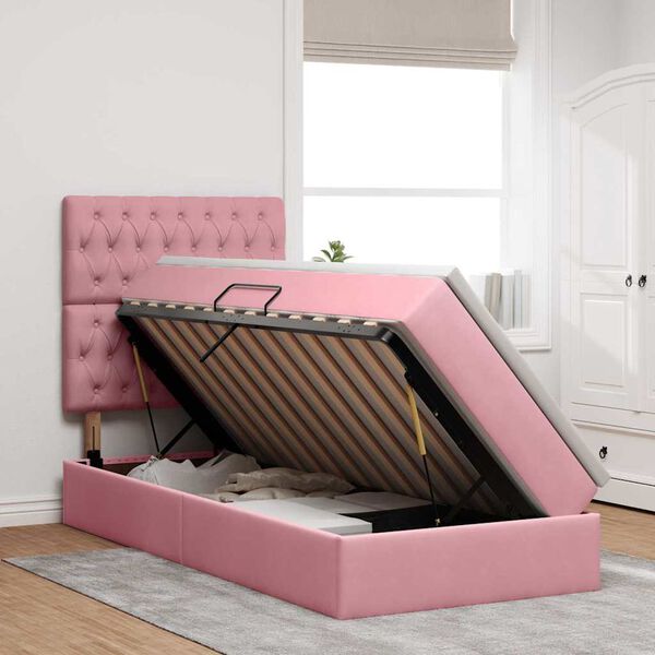 vidaXL Cama com arruma&ccedil;&atilde;o e colch&atilde;o Rosa 90 x 190 cm Veludo