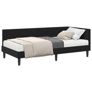 vidaXL Estrutura de Cama de Canto com Colch&atilde;o 2 pcs Preto Veludo