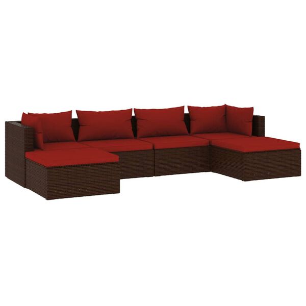 vidaXL 6 pcs conjunto lounge jardim c/ almofad&otilde;es vime PE castanho